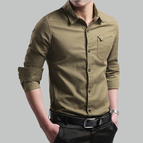Herren Slim-Fit Baumwollhemd mit Brusttasche und Kontrastknöpfen Shop Nory