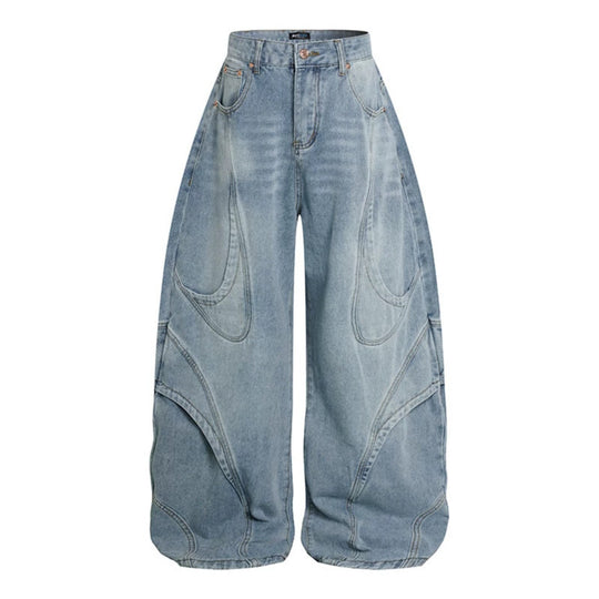 Damen Weite Hochtaillierte Ballon-Jeans mit markanten Panelnähten Shop Nory