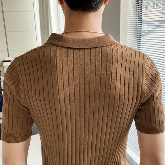 Herren Modisches Kurzarm-Polohemd mit Rippenstruktur Shop Nory