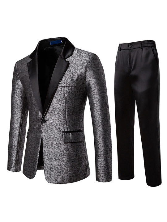 Herren Zweiteiliges Smoking-Set mit gemustertem Sakko und Satinrevers Shop Nory