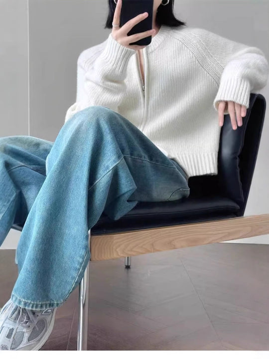 Damen Kurzjacke aus softem Feinstrick mit durchgehendem Reißverschluss und geripptem Saum Shop Nory