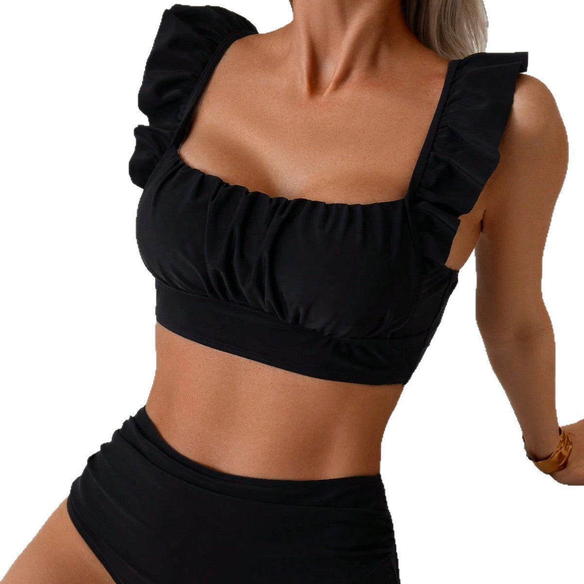 Damen Hochgeschnittener Bikini mit Rüschenoberteil