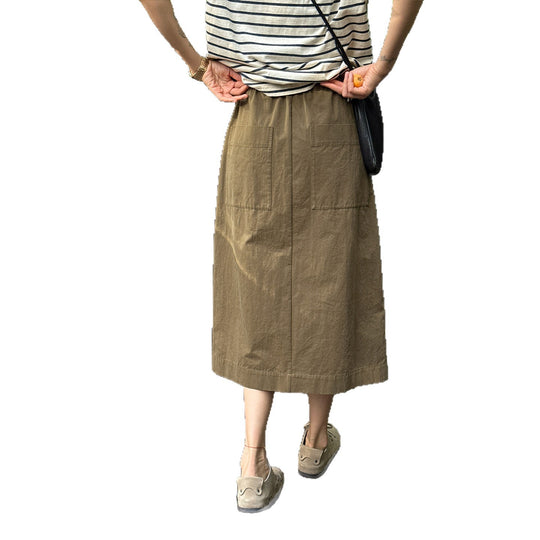 Damen Modischer Midirock mit elastischem Bund und Taschen Shop Nory
