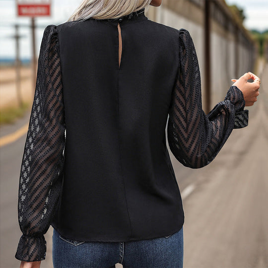 Damen Bluse mit eleganten transparenten Ärmel und Knopfdetails