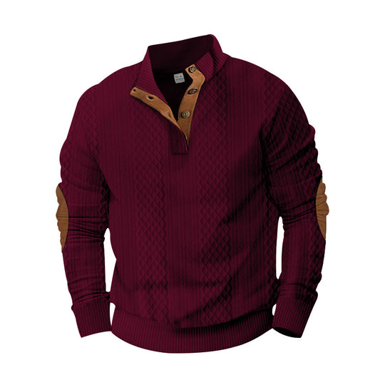 Herren nan texturierter Halbzip-Pullover im Troyer-Stil mit Kontrastbesatz und Leder-Ellbogenpatches Shop Nory