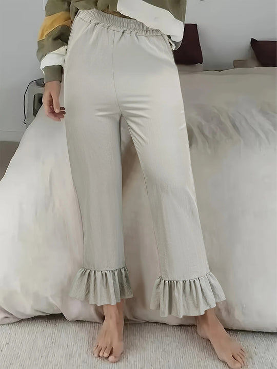 Damen Locker geschnittene Lounge‑Hose aus Jersey mit elastischem Bund und Volant‑Saum Shop Nory