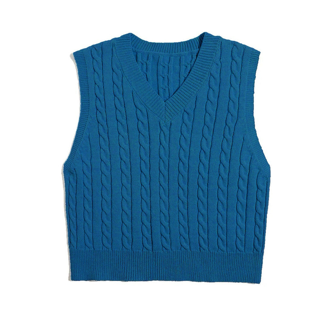 Damen Strickweste mit V-Ausschnitt und Zopfmuster