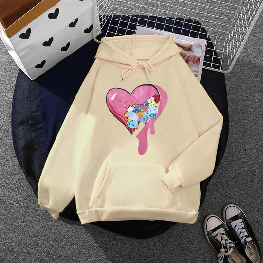 Damen nan Kapuzenpullover mit künstlerischem Aquarell‑Federmotiv, Oversize‑Schnitt und Kängurutasche Shop Nory