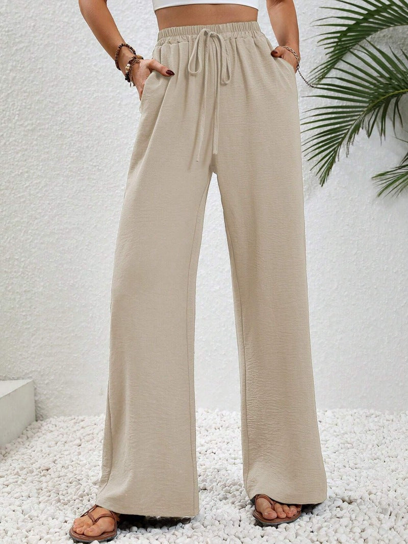Damen Leichte, weit geschnittene Strandhose mit Elastikbund, Kordelzug und Seitentaschen Shop Nory
