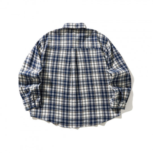 Unisex Oversized karierte Flanell-Hemdjacke mit Brusttasche und abgerundetem Saum Shop Nory