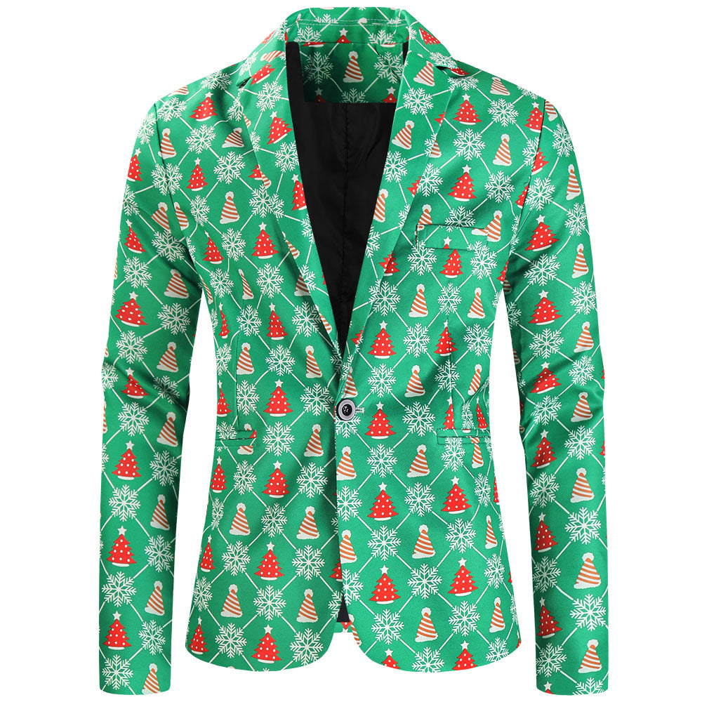 Damen Weihnachtliches Slim-Fit-Sakko mit Allover Rentier- und Tannenbaum-Print Shop Nory