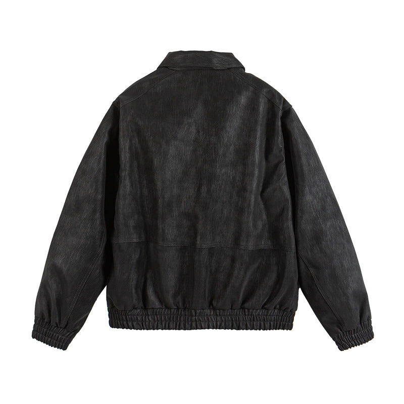 Herren Lederähnlicher Blouson mit Hemdkragen, Zweiwege-Reißverschluss und elastischem Saum Shop Nory