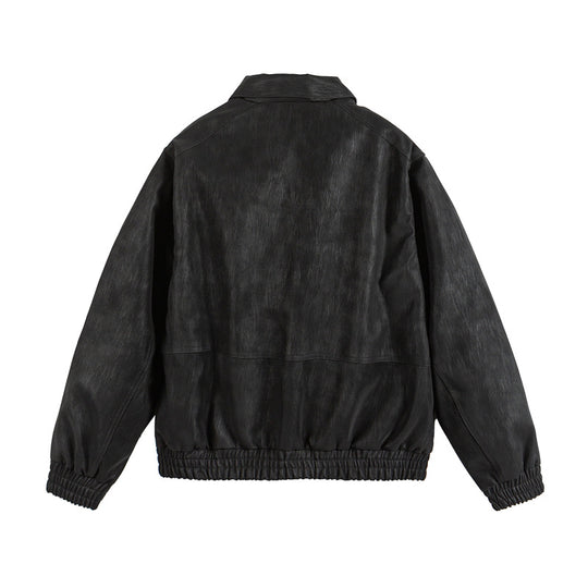 Herren Lederähnlicher Blouson mit Hemdkragen, Zweiwege-Reißverschluss und elastischem Saum Shop Nory