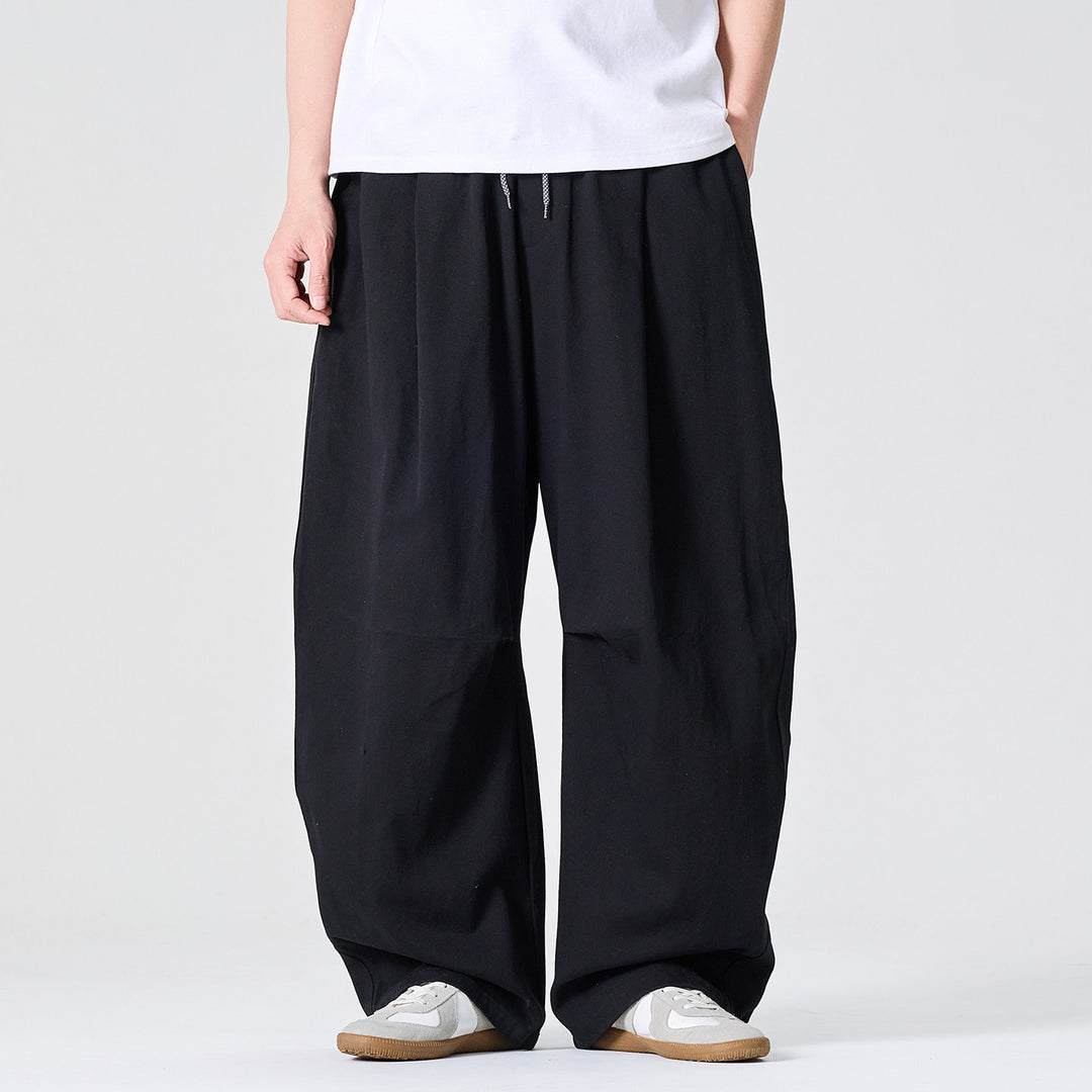 Herren Weite Relaxed-Fit Stoffhose mit Tunnelzug und Bundfalten Shop Nory
