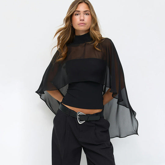 Damen elegantes Top mit transparenten Flügel-Ärmeln