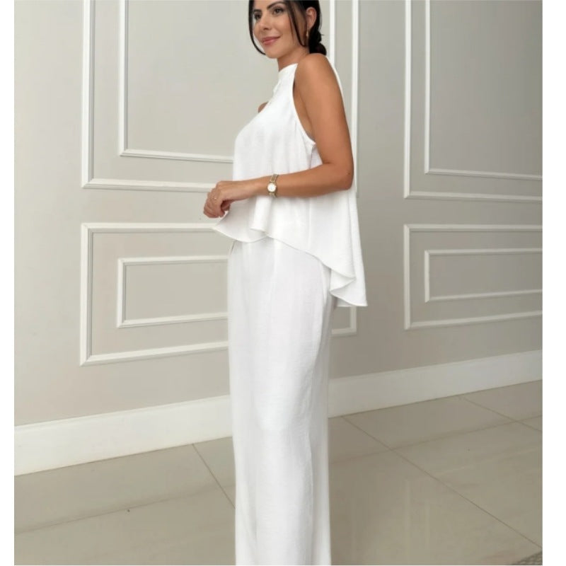 Damen elegantes Set aus lässigem Oberteil und hochsitztender Hose