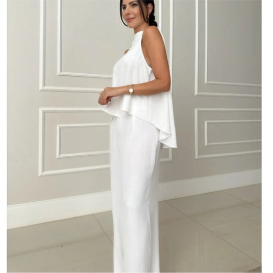 Damen elegantes Set aus lässigem Oberteil und hochsitztender Hose