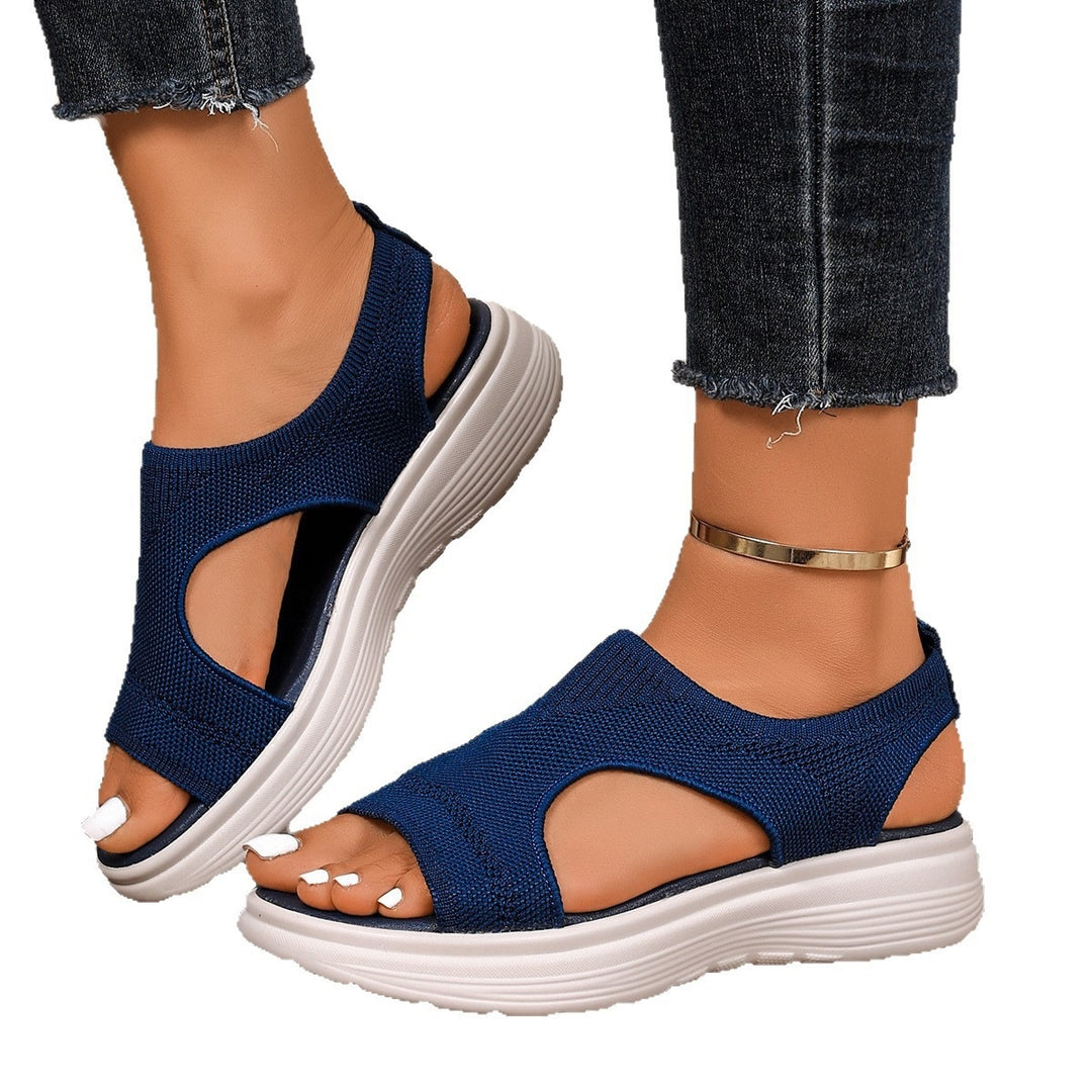 Damen Sportliche Keil-Pantoletten mit atmungsaktivem Strickoberteil und dämpfender Plateau-Sohle Shop Nory