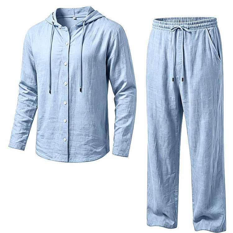 Herren Atmungsaktives Baumwoll-Gauze Loungewear-Set mit Kapuzenhemd und weiten Sommerhosen Shop Nory