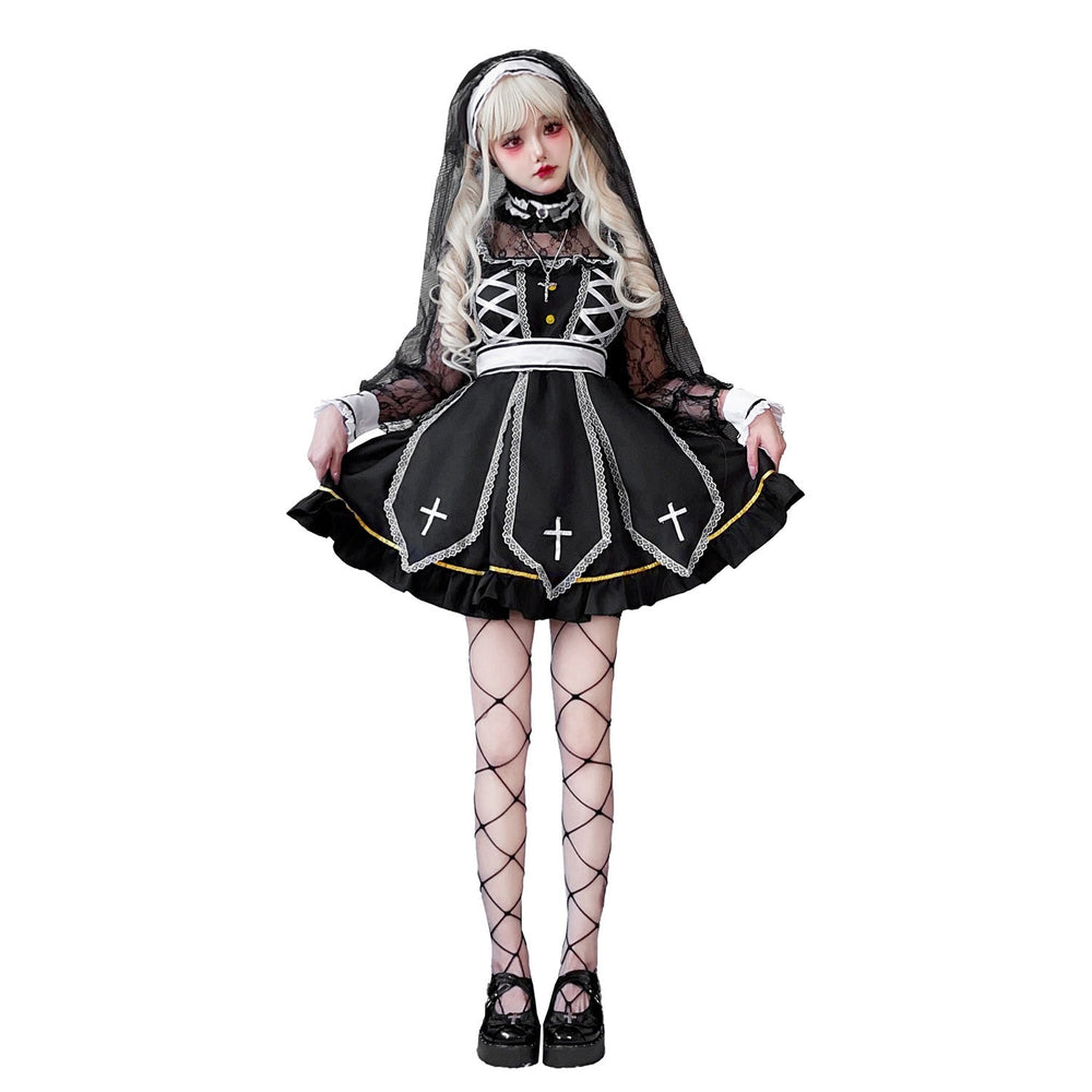Damen Gothic Brautkostüm mit Spitzenärmeln und aufwendigen Rüschen Shop Nory