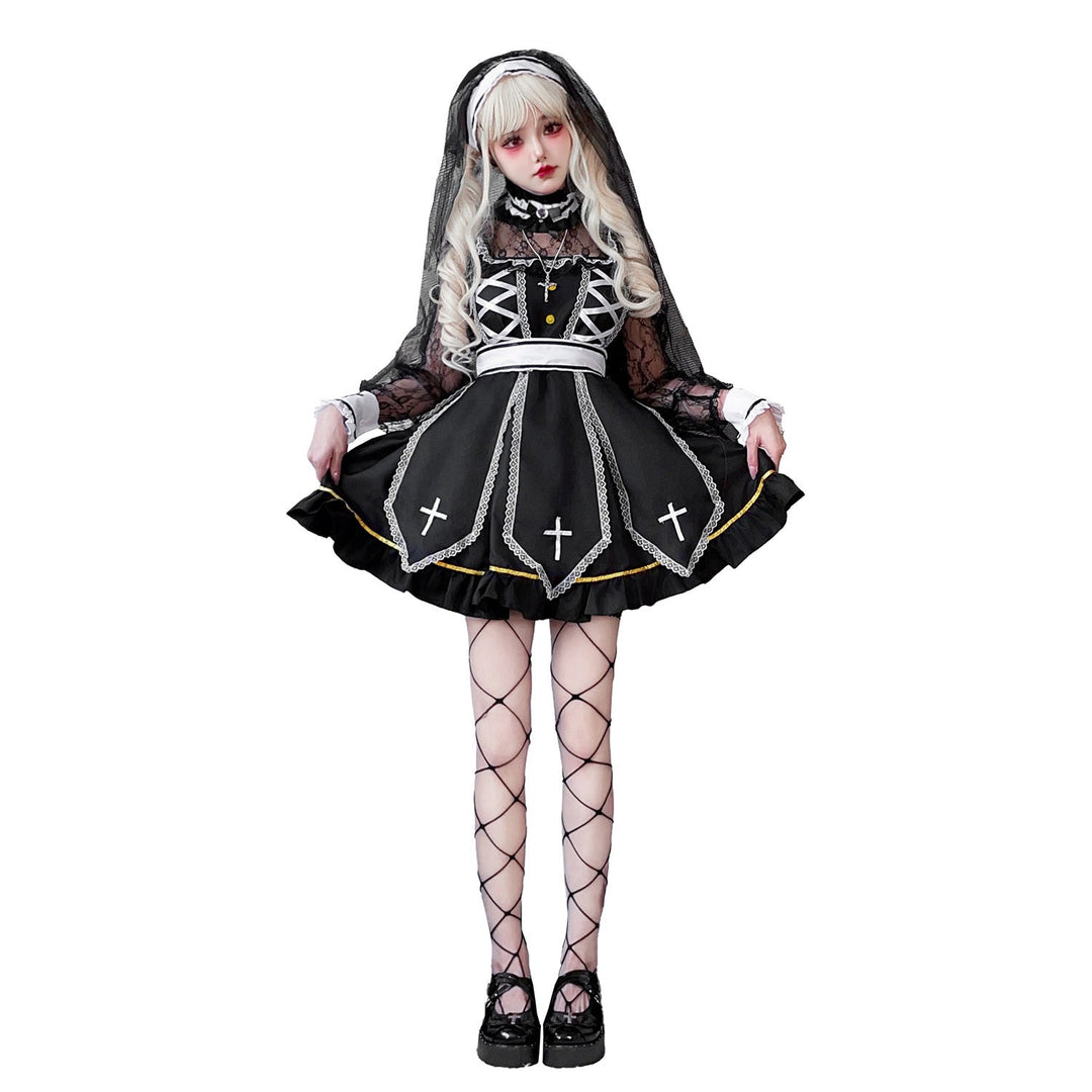 Damen Gothic Brautkostüm mit Spitzenärmeln und aufwendigen Rüschen Shop Nory