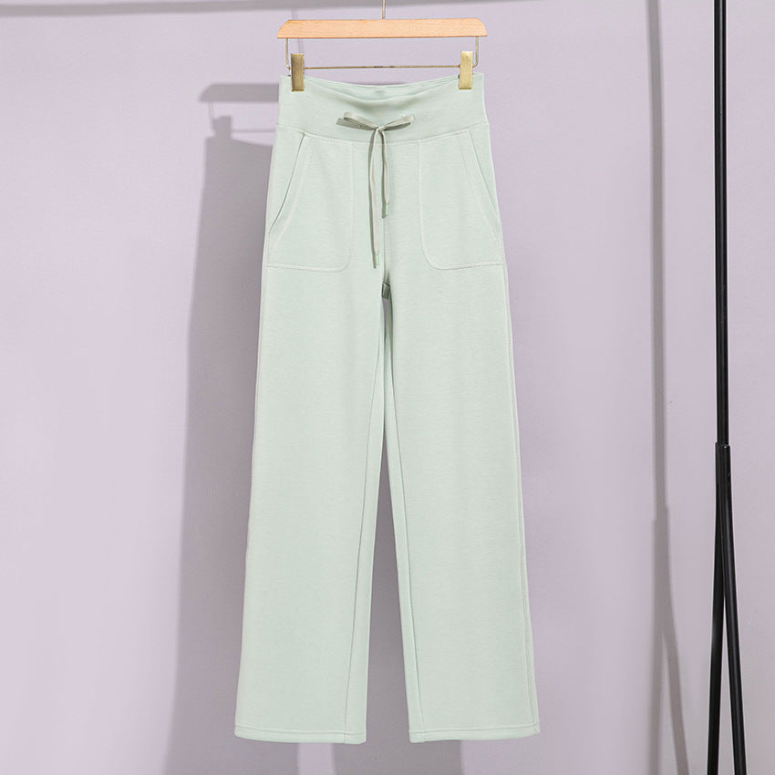 Damen Breite Baumwoll-Frottee-Loungehose mit hohem Bund und Tunnelzug Shop Nory