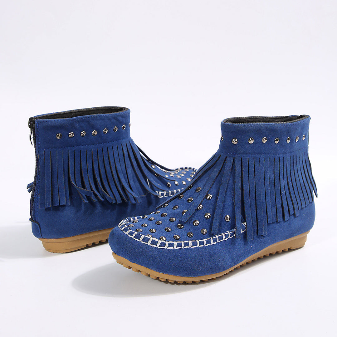 Damen Fransen‑Ankleboots im Mokassinstil mit Nieten und Rückenreißverschluss Shop Nory