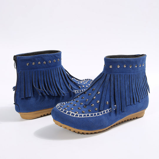Damen Fransen‑Ankleboots im Mokassinstil mit Nieten und Rückenreißverschluss Shop Nory