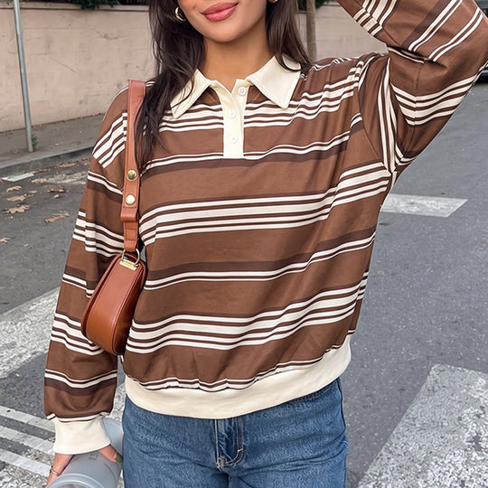 Damen Lässiger Polo-Pullover mit Streifen Shop Nory