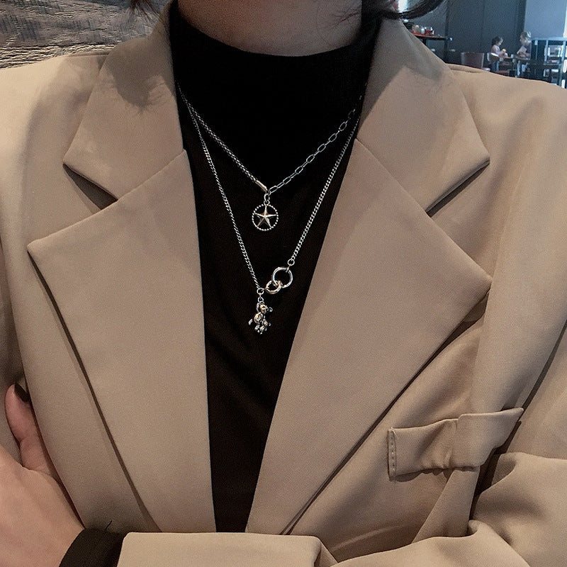 Damen Halskette mit doppeltem Gliederdesign und funkelndem Sternanhänger Shop Nory