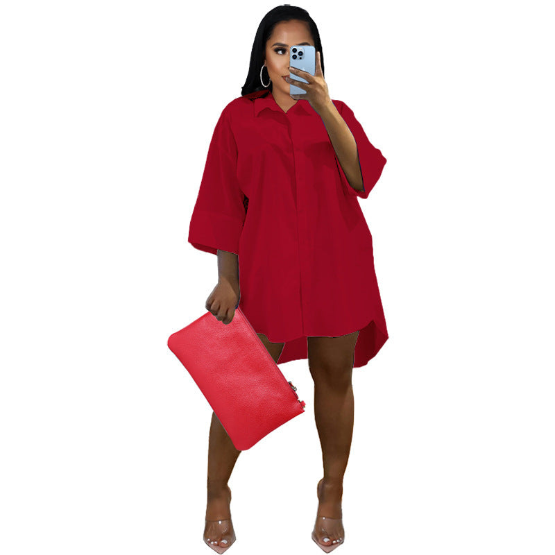 Damen Oversize Hemdblusenkleid mit asymmetrischem Saum und 3/4‑Ärmeln Shop Nory