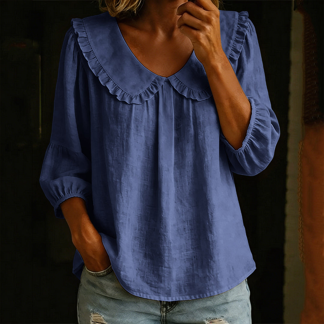 Damen Lockeres Tunika-Blusenshirt mit extra großem Rüschkragen Shop Nory