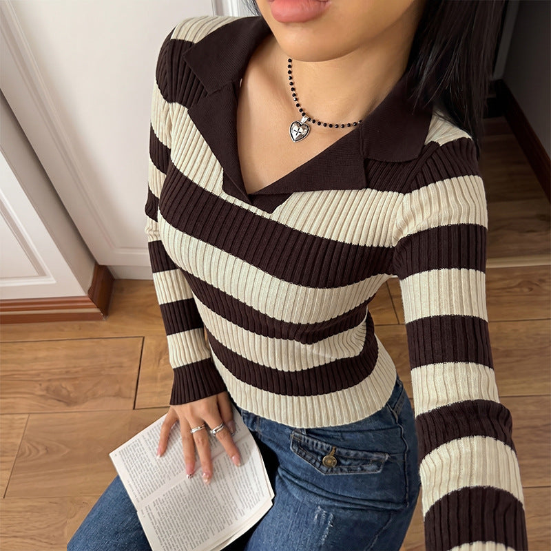 Damen Elegante Strickbluse mit modernem Kragen Shop Nory