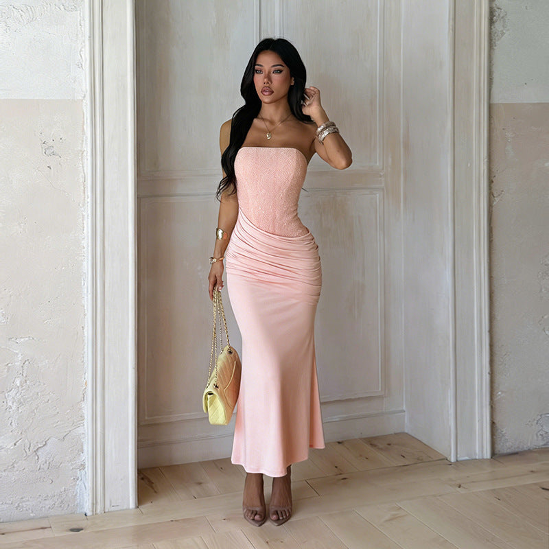 Damen Elegantes langes Abendkleid mit figurschmeichelndem Rüschendesign und schimmernden Pailletten Shopnory