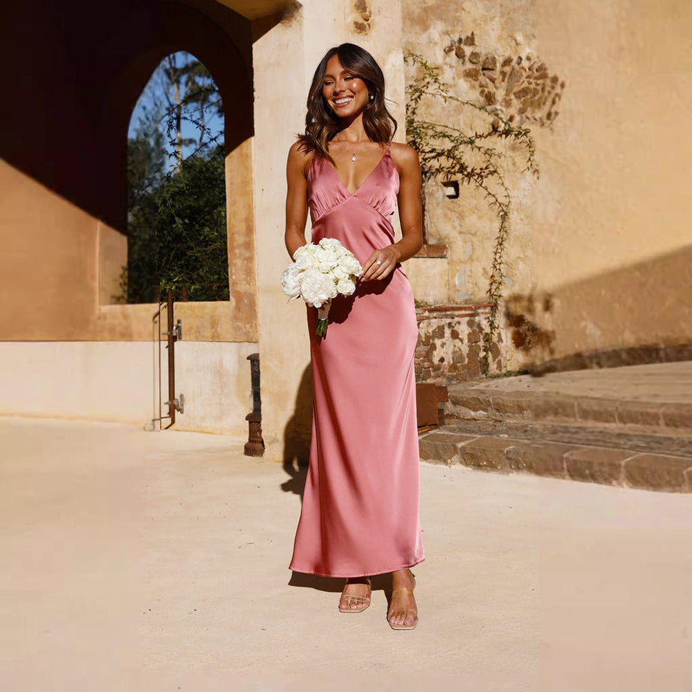 Damen Elegantes und Figurbetontes Abendkleid mit Tiefem V-Ausschnitt und Schmalem Schnitt