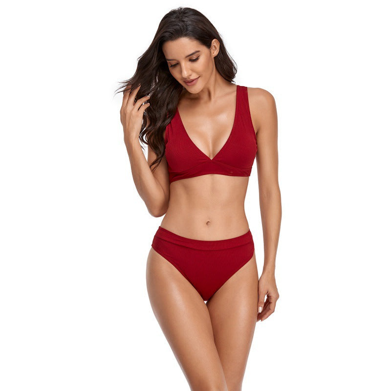 Damen Bikini-Set mit sportlichem V-Ausschnitt und hohem Taillenslip