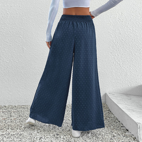 Damen Weite Leichte Maxihose mit Gummibund, strukturierter Punkttextur und Eingrifftaschen Shop Nory