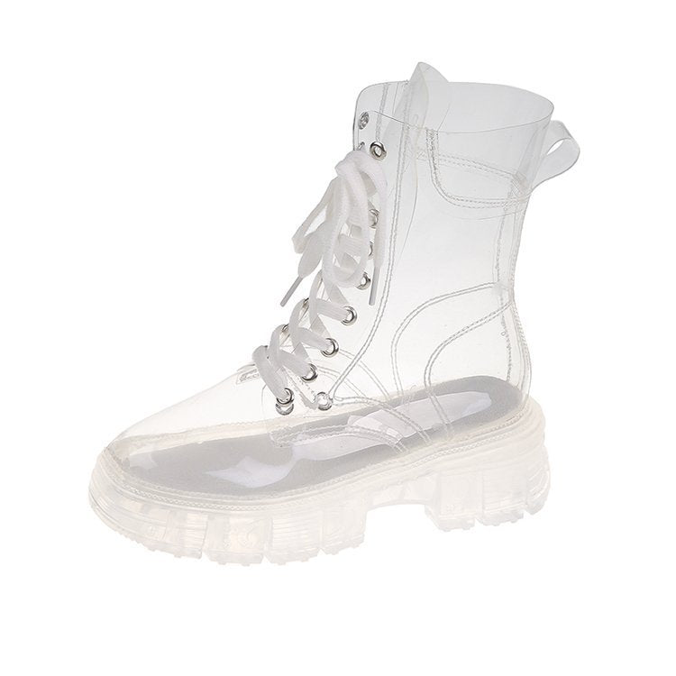 Damen Transparente Chunky Stiefel mit modischem Obermaterial und robustem Sohlenprofil Shopnory