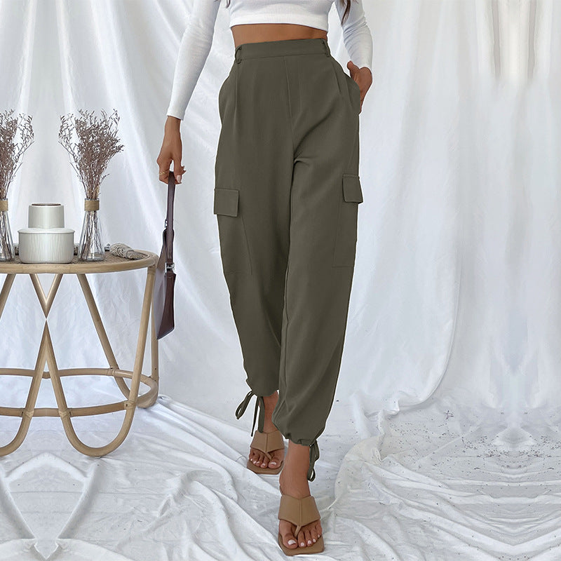 Damen High-Waist Cargo-Joggerhose mit Pattentaschen und Saum-Tunnelzug Shop Nory