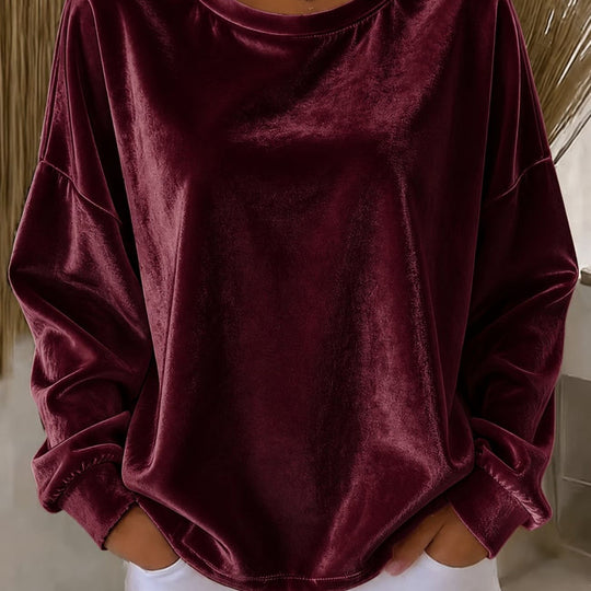 Damen Samt-Oversize-Sweatshirt mit Rundhalsausschnitt und eingesetzter Schulter Shop Nory