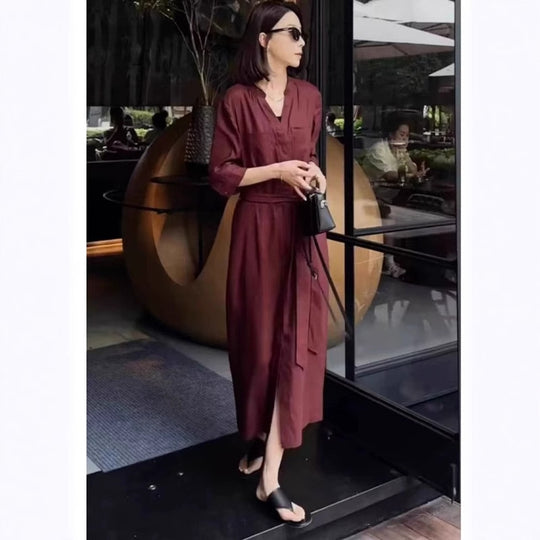 Damen Leichter Culotte-Jumpsuit mit Stehkragen, 3/4-Ärmeln und Taillengürtel Shop Nory