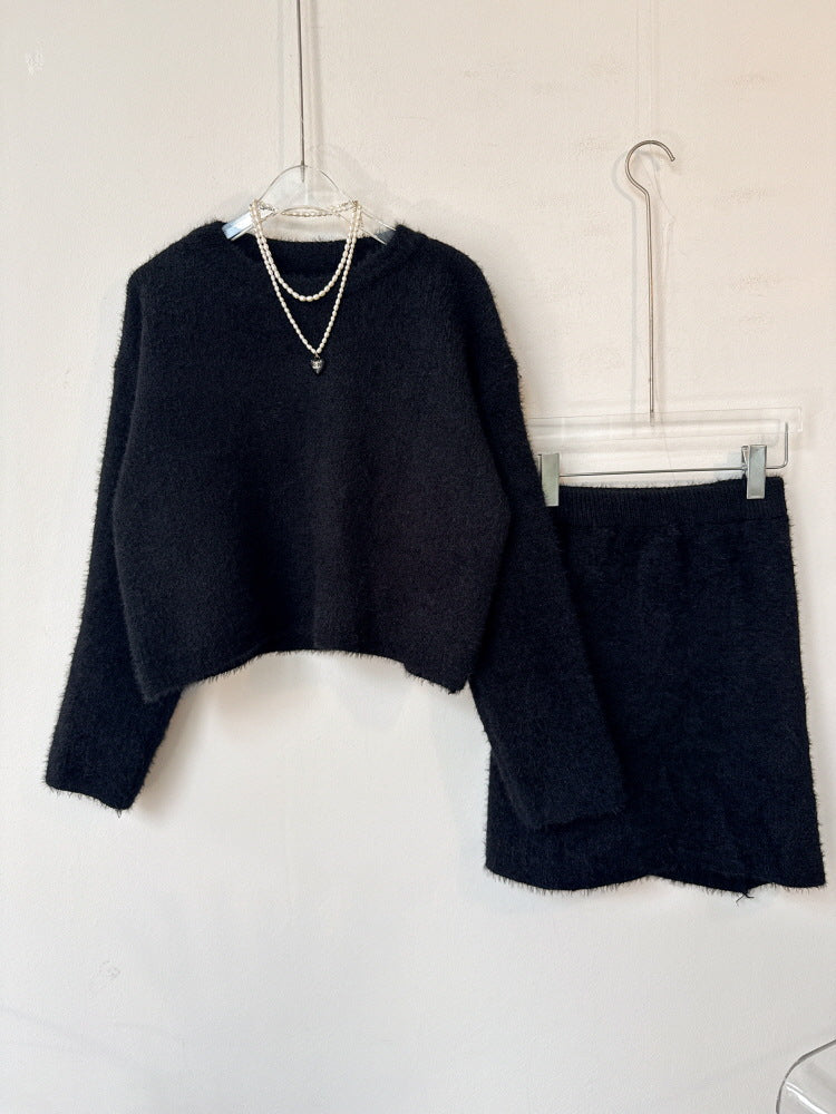 Damen Kuscheliger Flausch-Zweiteiler mit Oversize-Pullover und Minirock Shop Nory