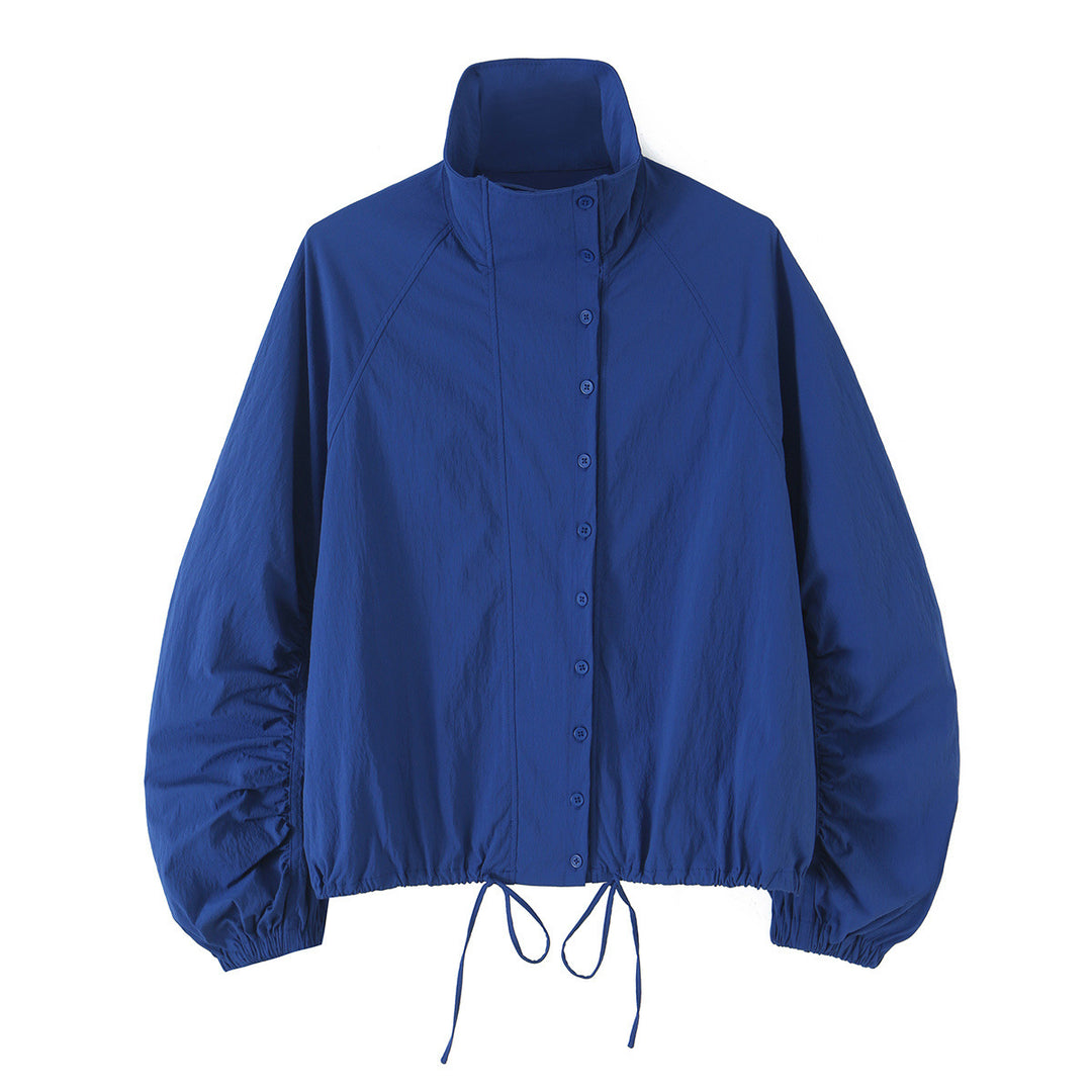 Damen Leichte Cropped-Übergangsjacke mit Stehkragen, weiten Raglanärmeln und Tunnelzug Shop Nory
