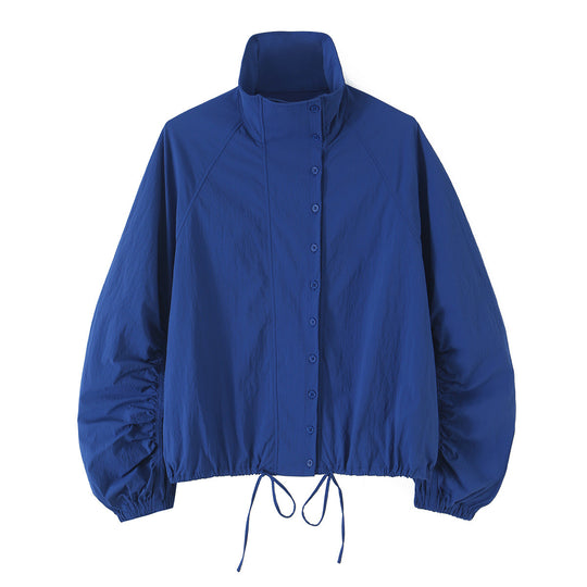 Damen Leichte Cropped-Übergangsjacke mit Stehkragen, weiten Raglanärmeln und Tunnelzug Shop Nory