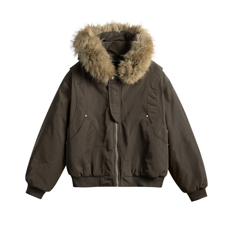 Damen Kurze isolierte Field-Bomberjacke mit Kapuze und abnehmbarem Kunstfellbesatz Shop Nory