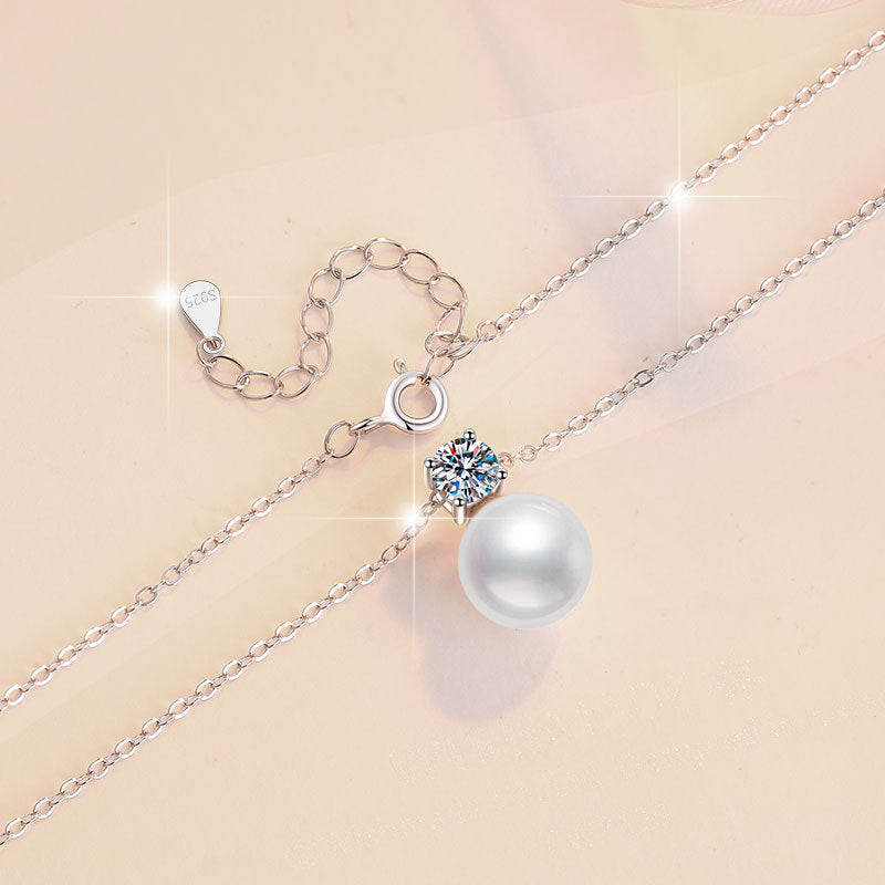Damen Halskette mit funkelndem Perlenanhänger und Zirkonia Shop Nory
