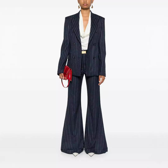 Damen Hochtaillierte Nadelstreifen Palazzohose mit weitem Schlag Shop Nory