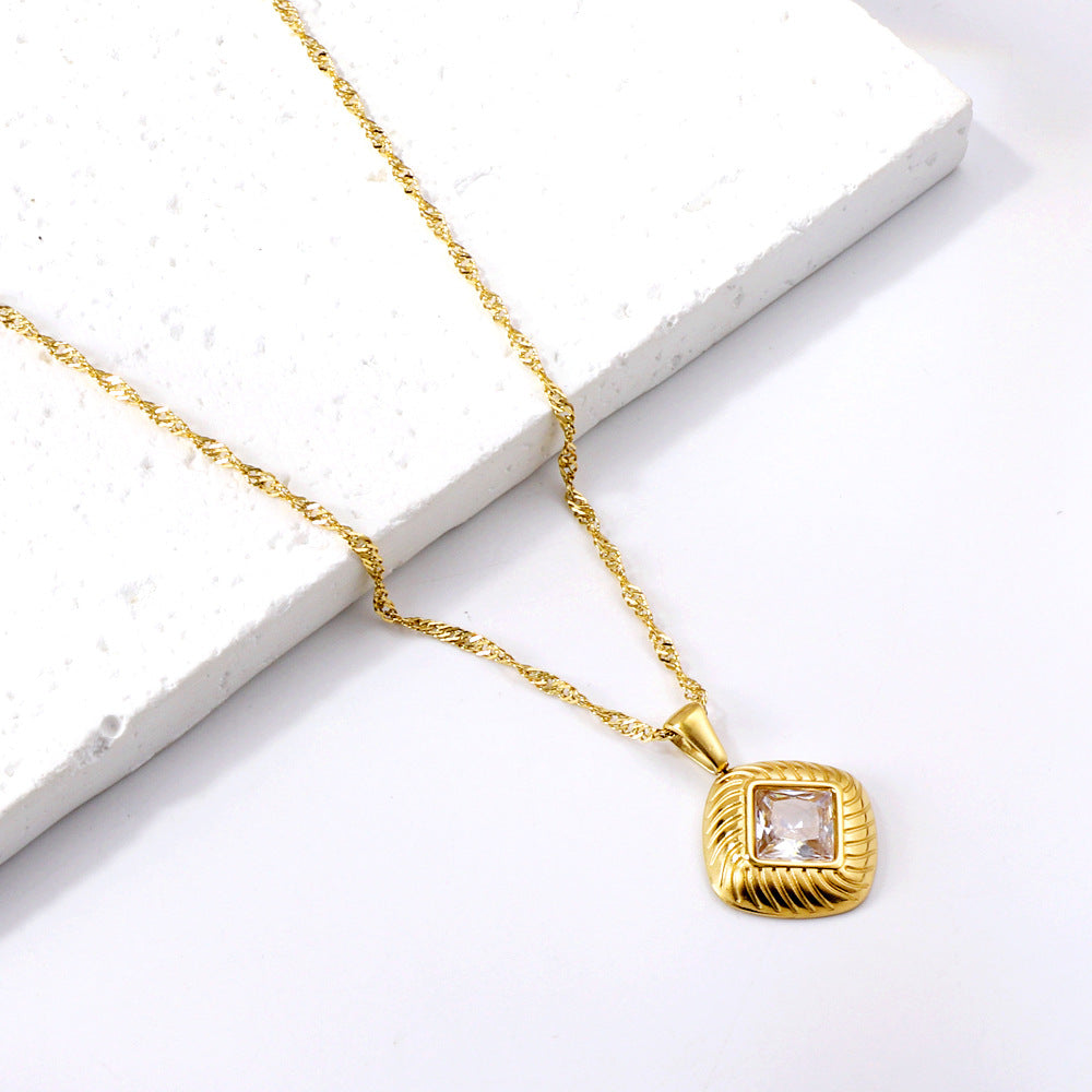 Damen elegante Halskette mit einzigartigem, geschwungenem Anhänger und funkelndem Kristall Shop Nory