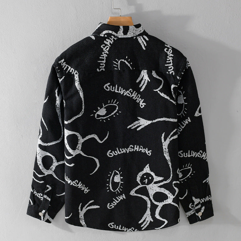 Herren Overshirt mit grafischem Doodle‑Print, Druckknopfverschluss und Brusttasche Shop Nory