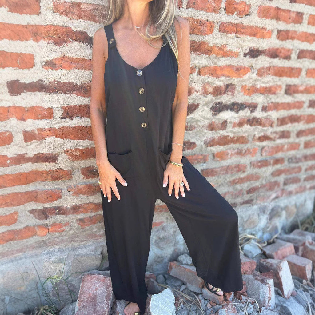 Damen Lässiger Jumpsuit mit Knopfdetails und Seitentaschen